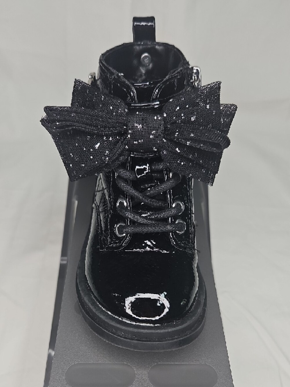 Nine West Darina Baby Girls' Black Patent Zip-Up Ankle Boots with Bow Size 5